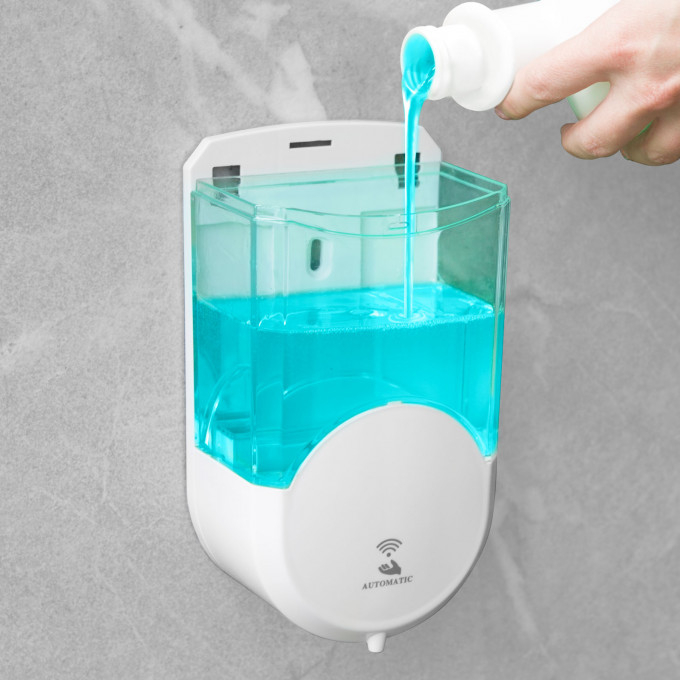 Dozator automat de săpun lichid sau dezinfectant Vog und Arths, capacitate 600 ml, fixare pe perete, alb [4]
