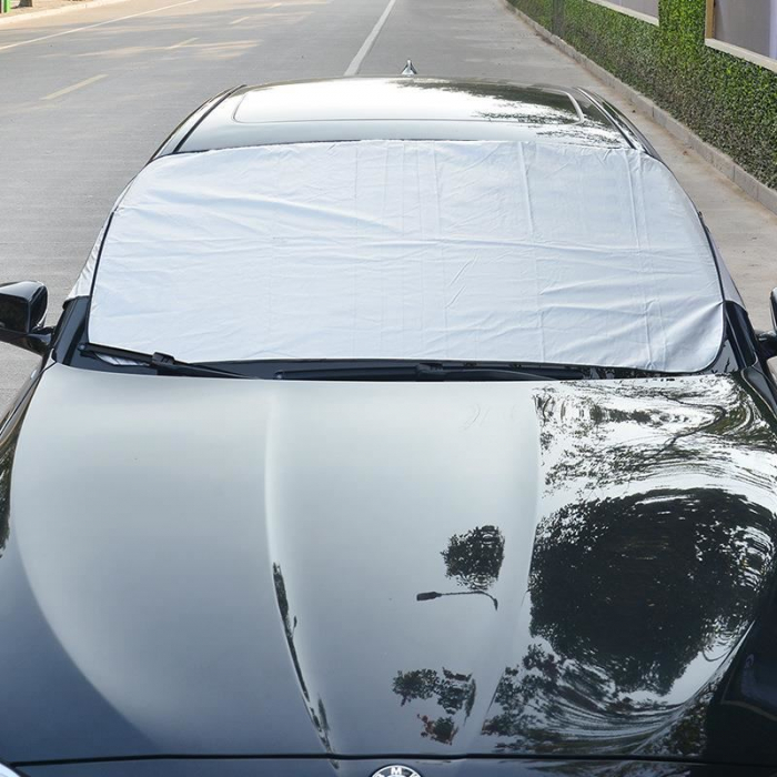 Parasolar auto, exterior, iarna/ vara, material textil, argintiu cu negru, 200cm x 100cm [2]