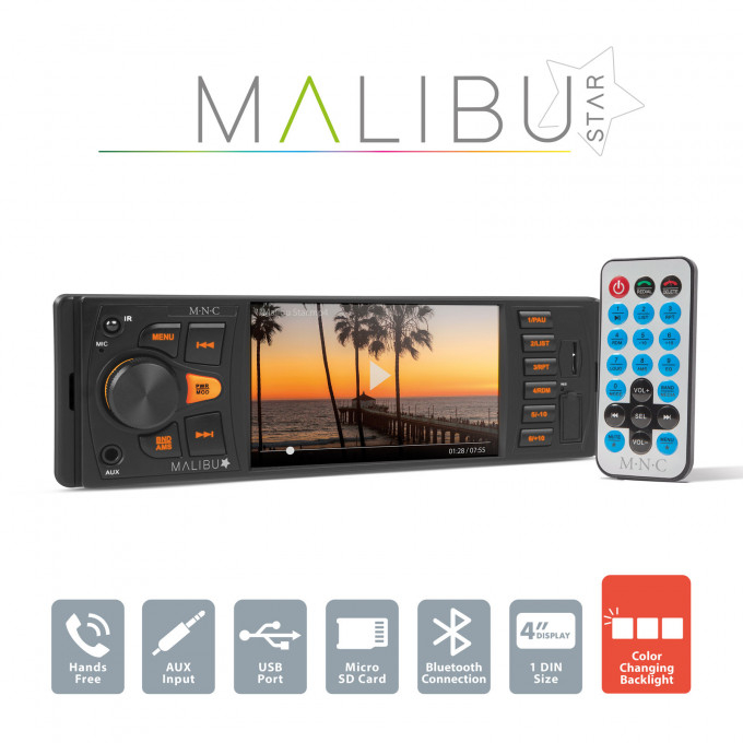 Player multimedia „Malibu Star” 1 DIN, 4 x 50 W, Bluetooth, AUX, SD, USB [1]