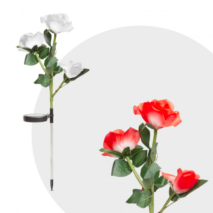 Lampă solară, model trandafir,  LED RGB, roșu și alb, 2 bucati / pachet, 70 cm [1]