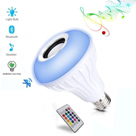 Bec LED inteligent, Bluetooth+Boxa, E27, 12W, telecomanda inclusa [1]