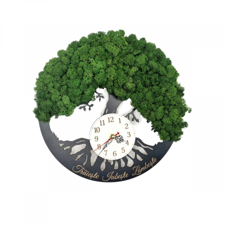 Tablou cu licheni in forma de copac cu ceas silentios, inscrisuri personalizabile [2]