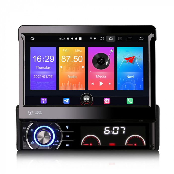 Navigatie auto / Multimedia player auto 1DIN, ecran retractabil, Android 10.0, Quad-Core. [1]