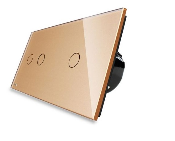 Intrerupator dublu + simplu cap scara/ cap cruce  cu touch Livolo din sticla [2]