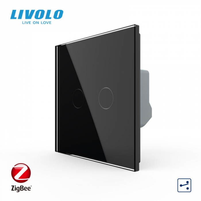 Intrerupator dublu tactil, cap scara / cap cruce, Protocol Zigbee, cu panou sticla, Generatia Noua [2]