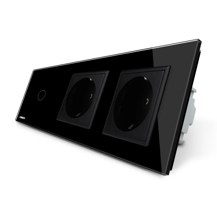 Intrerupator LIVOLO simplu cap scara / cap cruce cu touch si 2 prize schuko din sticla [2]