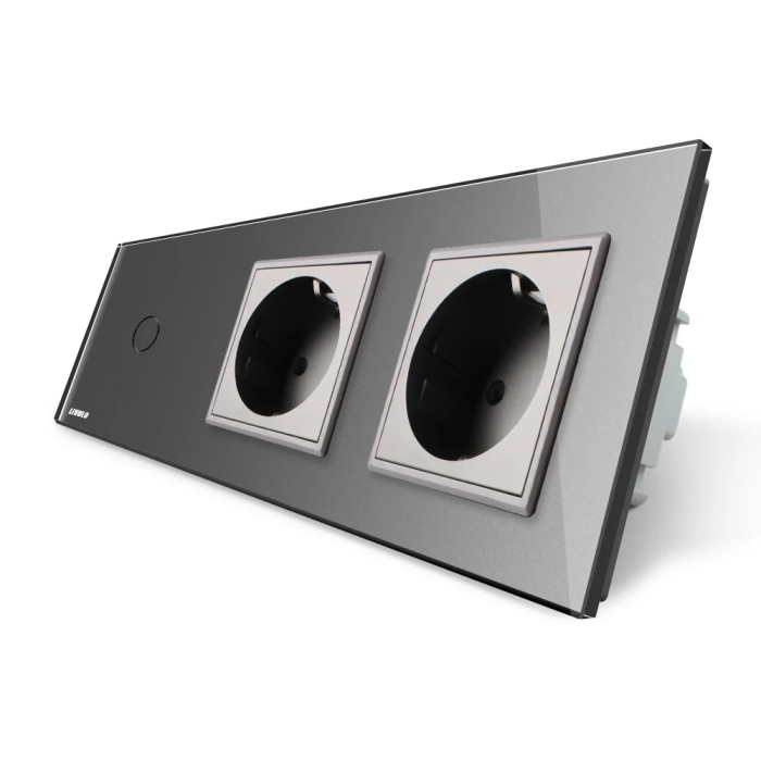 Intrerupator LIVOLO simplu cap scara / cap cruce cu touch si 2 prize schuko din sticla [3]