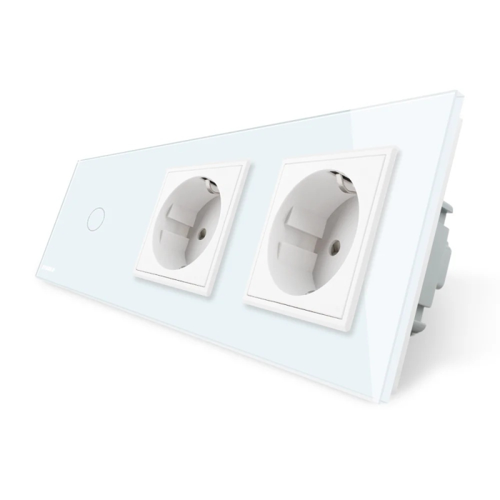Intrerupator simplu cap scara / cap cruce cu touch si 2 prize din sticla [3]