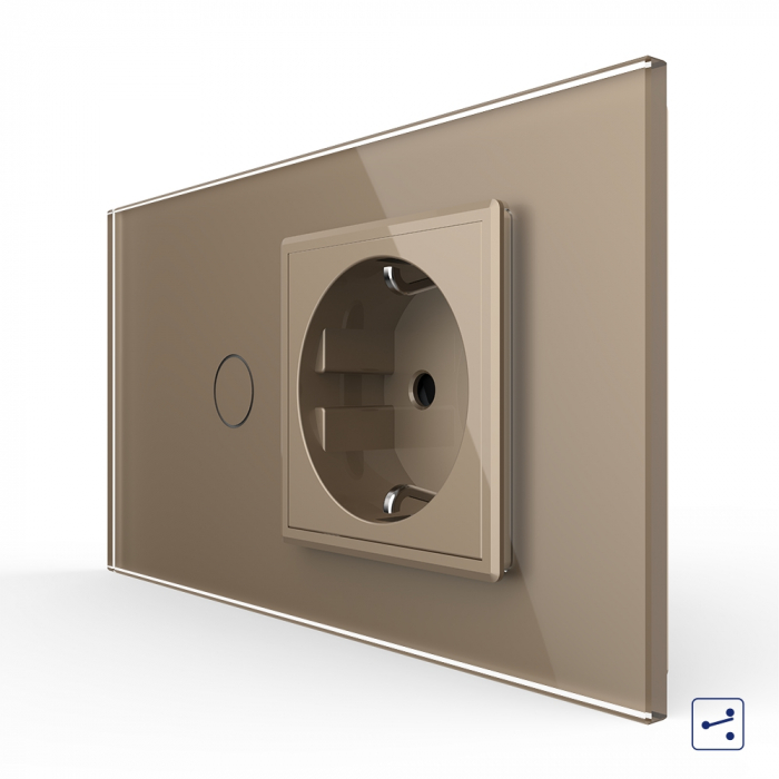 Intrerupator Simplu Cap Scara / Cruce + Priza LIVOLO cu Rama Din Sticla 4M, Standard Italian [3]