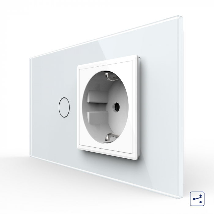 Intrerupator Simplu Cap Scara / Cruce + Priza LIVOLO cu Rama Din Sticla 4M, Standard Italian [4]