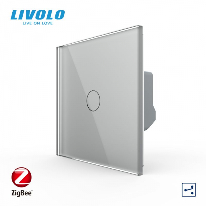 Intrerupator simplu tactil, cap scara / cap cruce, Protocol Zigbee, cu panou sticla, Generatia Noua [3]
