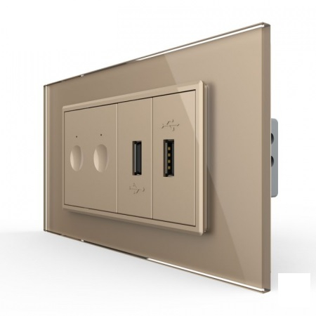 Intrerupator tactil dublu cap scara / cruce + priza dubla USB, 4M, cu rama sticla , Livolo [2]