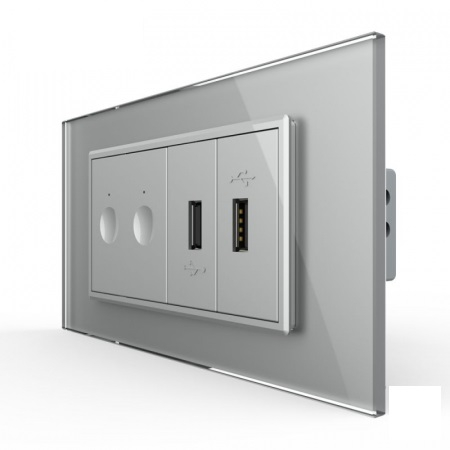 Intrerupator tactil dublu cap scara / cruce + priza dubla USB, 4M, cu rama sticla , Livolo [4]