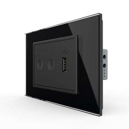 Intrerupator tactil dublu + priza USB, 3M, rama sticla, Livolo [3]