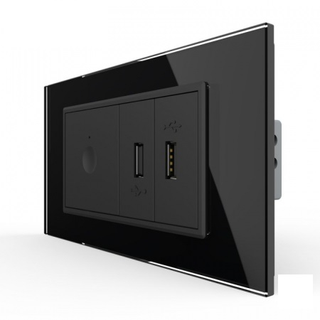 Intrerupator tactil simplu cap scara / cruce + priza dubla USB, 4M, cu rama sticla, Livolo [2]