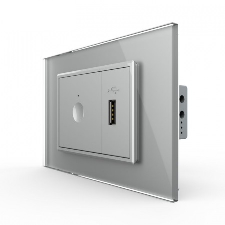 Intrerupator tactil simplu + priza USB, 3M, rama sticla, Livolo [3]
