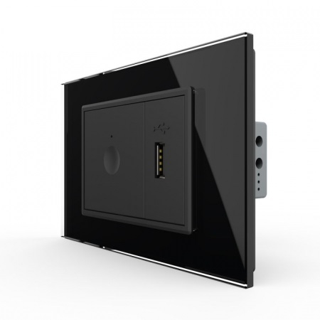 Intrerupator tactil simplu + priza USB, 3M, rama sticla, Livolo [2]
