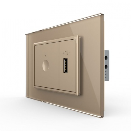Intrerupator tactil simplu + priza USB, 3M, rama sticla, Livolo [4]