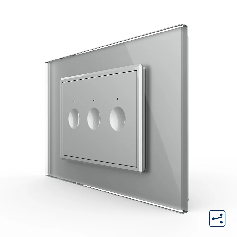 Intrerupator triplu cap scara / cap cruce cu touch Livolo cu rama din sticla, standard Italian 3m – Serie noua [2]