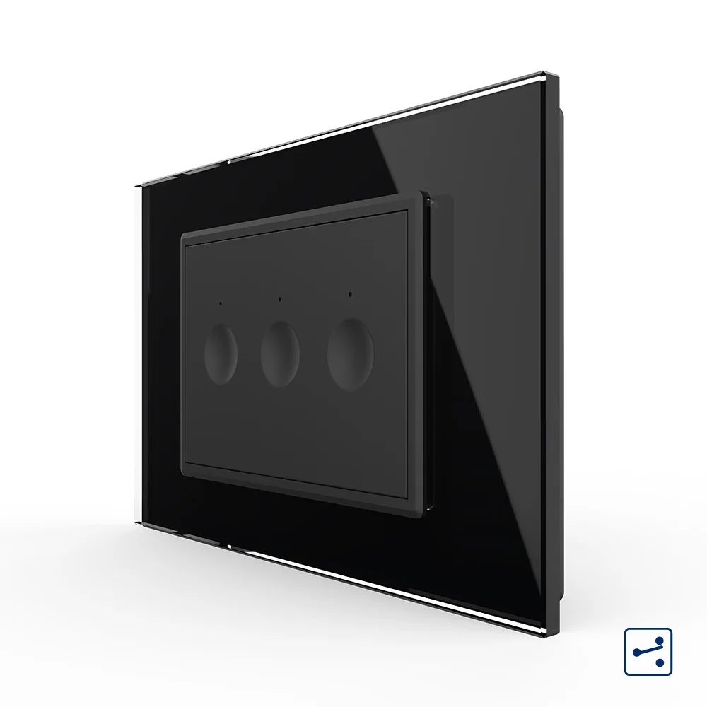Intrerupator triplu cap scara / cap cruce cu touch Livolo cu rama din sticla, standard Italian 3m – Serie noua [4]