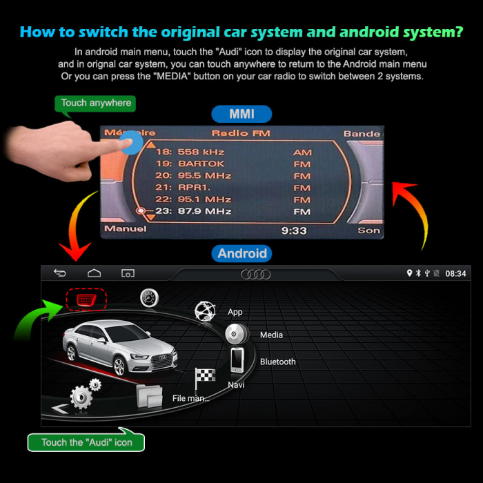Navigatie auto 2 din, Pachet dedicat Audi A4/A5/B8/S4/S5, Android 11, 10.25 Inch [14]