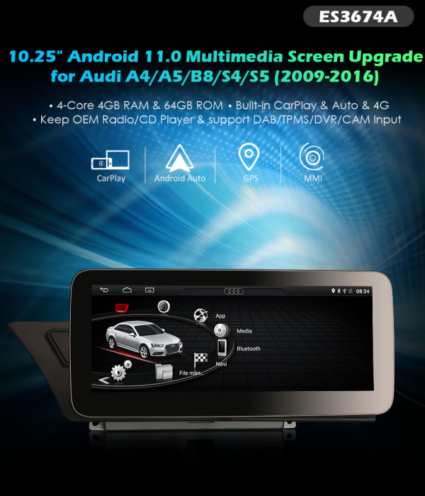 Navigatie auto 2 din, Pachet dedicat Audi A4/A5/B8/S4/S5, Android 11, 10.25 Inch [10]
