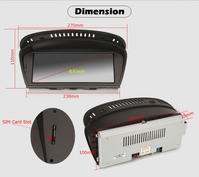 Navigatie auto 2 din, Pachet dedicat BMW Seria 3 E60 E61 E63 E64 E90 E91 E92 E93 CIC CC, Android 11, 8.8 Inch [25]