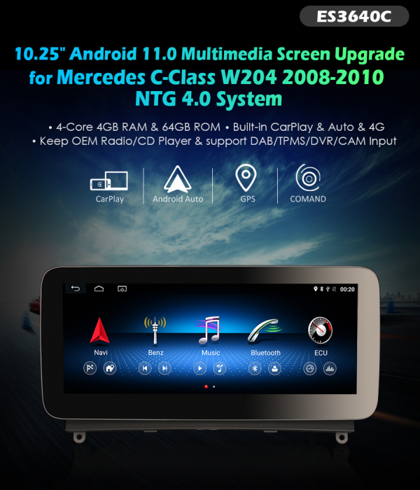 Navigatie auto 2 din, Pachet dedicat Mercedes-Benz C-Class W204 2008-2010, Android 11, 10.25 Inch [9]