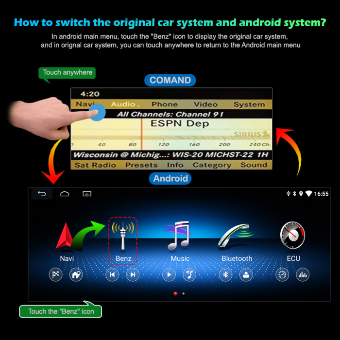 Navigatie auto 2 din, Pachet dedicat Mercedes-Benz C-Class W204 2008-2010, Android 11, 10.25 Inch [13]