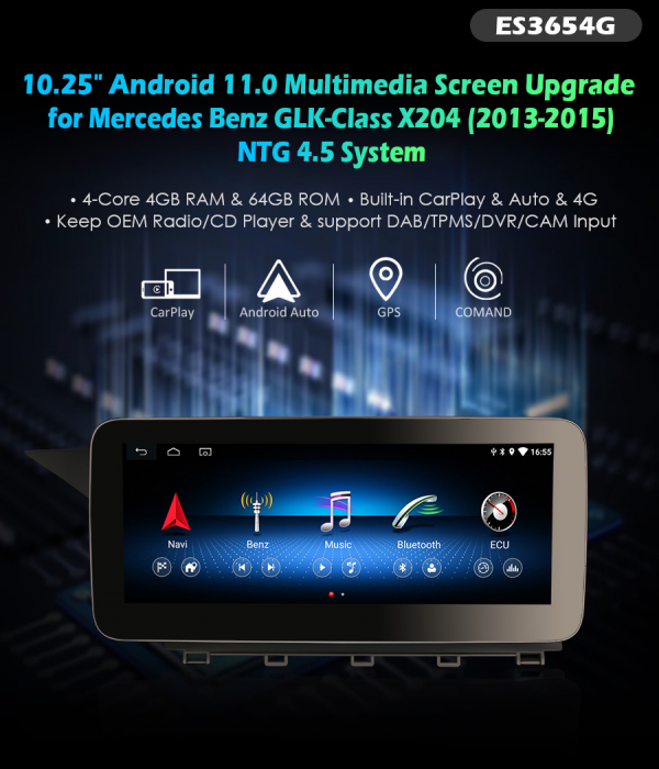Navigatie auto 2 din, Pachet dedicat Mercedes Benz GLK-Class X204, Android 11, 10.25 Inch [9]