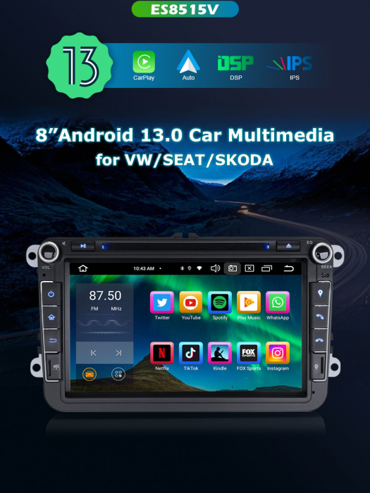 Navigatie auto 2 din, Pachet dedicat VW Golf Passat Polo Bora Seat Peugeot 307, Android 12 [8]