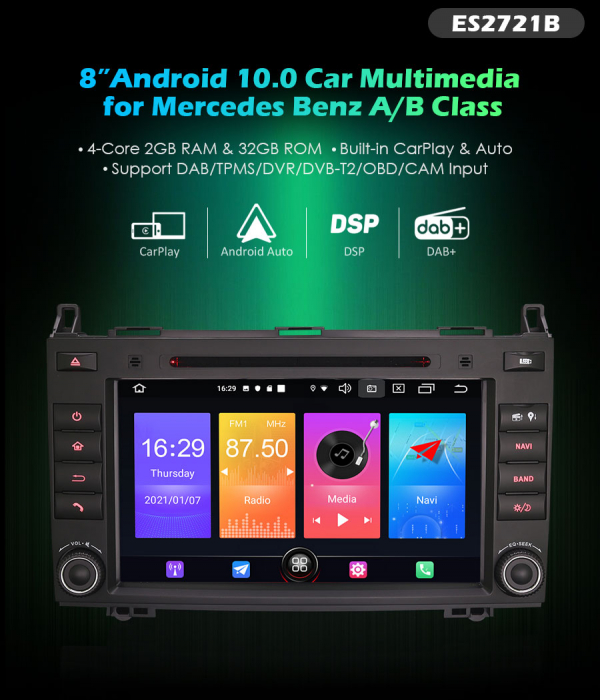 Navigatie auto, Mercedes-Benz A/B Class W169 Vito Viano Sprinter VW Crafter, 8 inch, Android 10 [9]