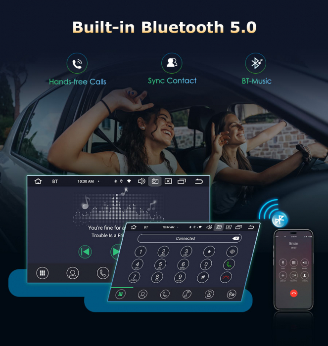Navigatie auto / Multimedia player auto 1DIN, ecran retractabil, Android 13, WiFi Bluetooth 5.0 [13]