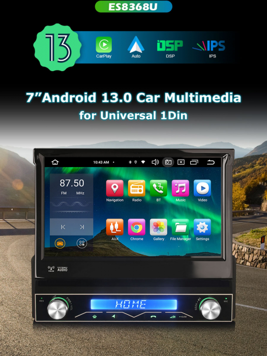 Navigatie auto / Multimedia player auto 1DIN, ecran retractabil, Android 13, WiFi Bluetooth 5.0 [8]