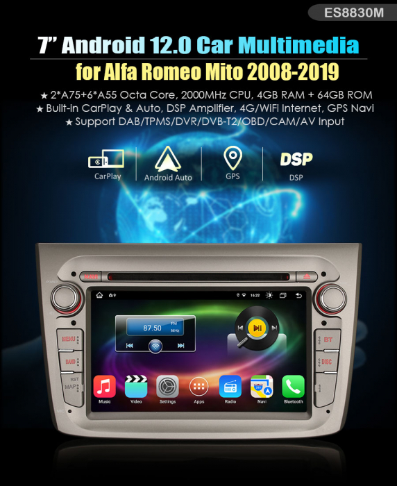 Navigatie auto, Pachet dedicat  Alfa Romeo Mito, 7 Inch, Android 13 [10]