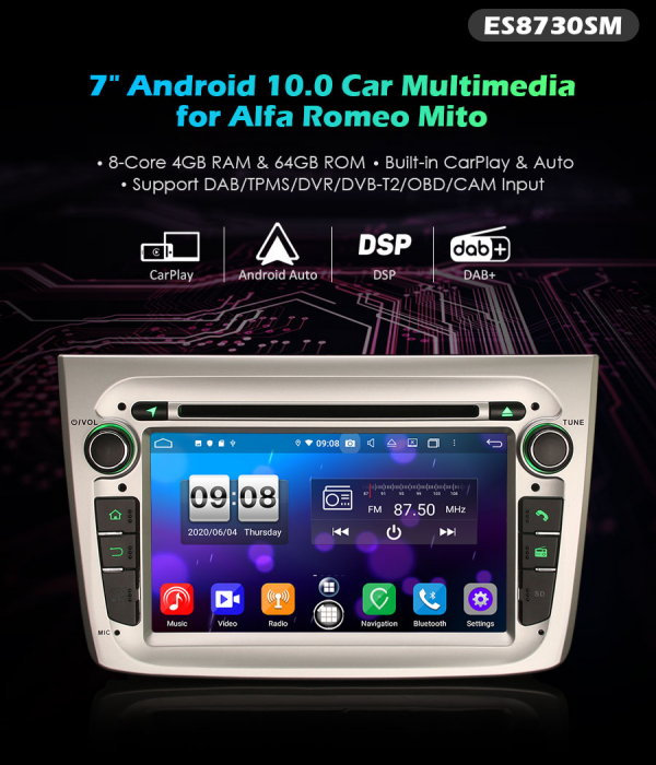 Navigatie auto, Pachet dedicat Alfa Romeo Mito ,7 inch,Octa Core, Android 11 [9]