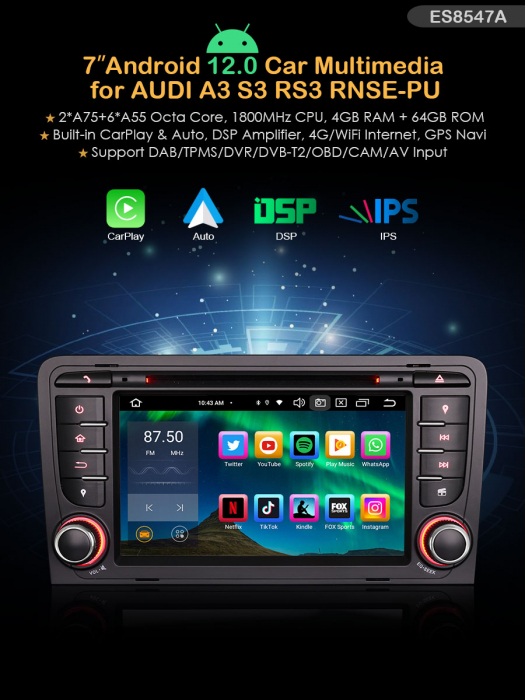 Navigatie auto, Pachet dedicat AUDI A3 S3 RS3 RNSE-PU, Android 12, Octa Core [10]