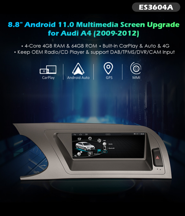 Navigatie auto, Pachet dedicat Audi A4 (2009-2012),8.8 inch, Android 11 [9]