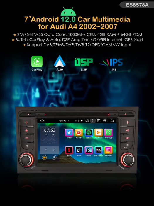 Navigatie auto, Pachet dedicat Audi A4, Android 13 [8]