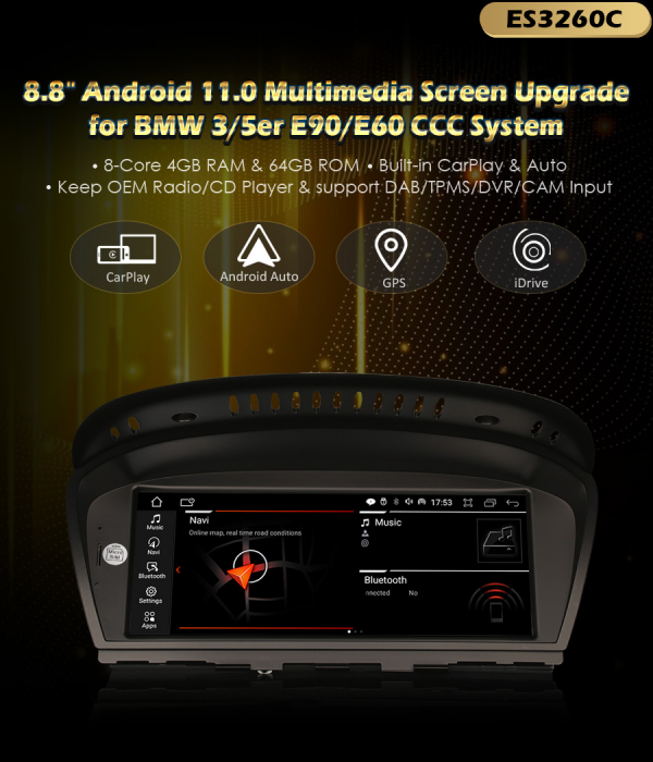 Navigatie auto, Pachet dedicat, BMW 3er E60 E61 E63 E64 E90 E91 E92 E93 CCC, 8.8 Inch, Android 11, Octa Core [9]
