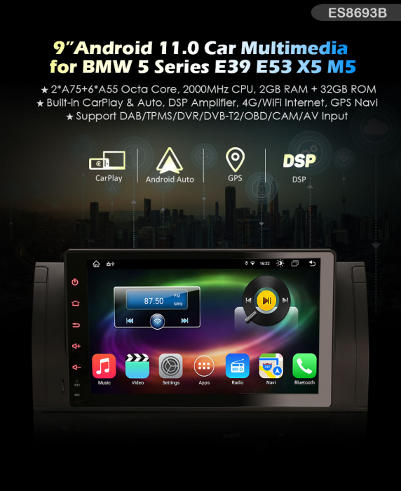 Navigatie auto, Pachet dedicat  BMW E39 X5 E53 M5,9 inch, Android 11, Octa Core [10]