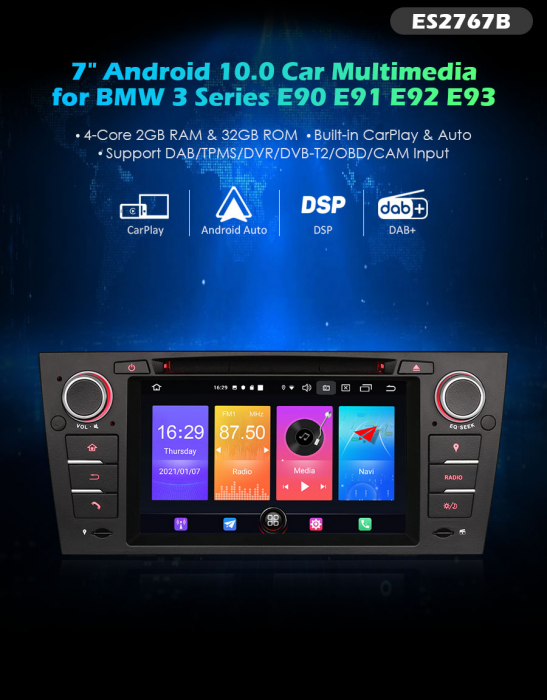 Navigatie auto, Pachet dedicat BMW M3 E90 E91 E92 E93, Android 11, 7 Inch [9]
