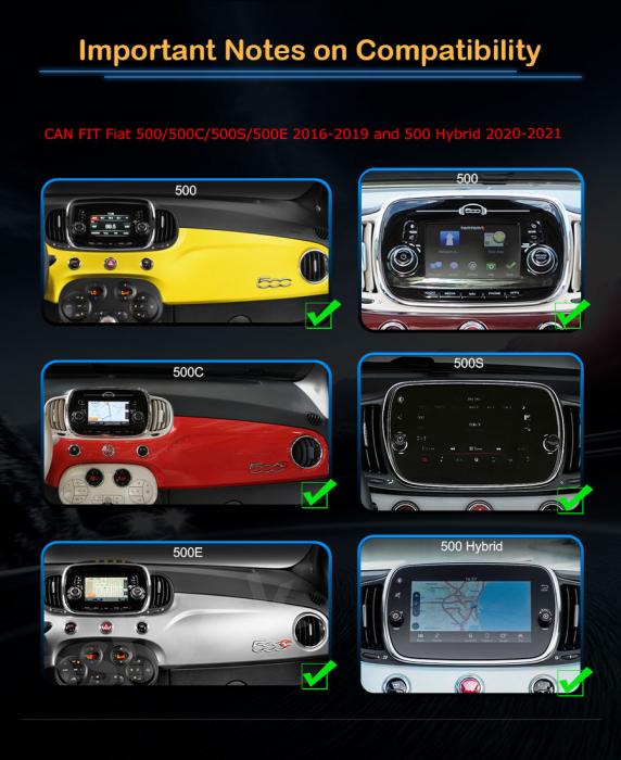 Navigatie auto, Pachet dedicat Fiat 500/500C/500S/500E 2016-2019 and 500 Hybrid 2020-2021 , Android 13 [12]