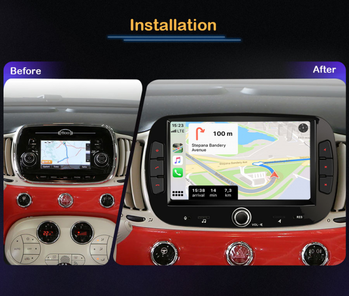 Navigatie auto, Pachet dedicat Fiat 500/500C/500S/500E 2016-2019 and 500 Hybrid 2020-2021 , Android 13 [11]