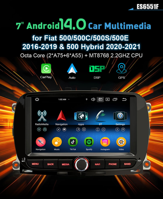 Navigatie auto, Pachet dedicat Fiat 500 500C 500S 500E 2016-2019 and 500 Hybrid  , Android 14 [9]