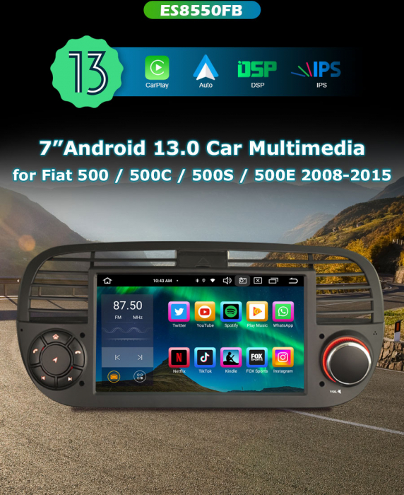 Navigatie auto, Pachet dedicat Fiat 500/500C/500S 500E, Android 13 [9]