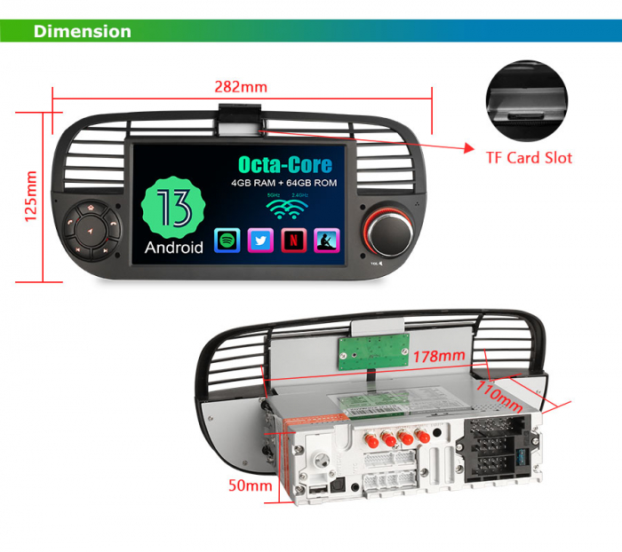 Navigatie auto, Pachet dedicat Fiat 500/500C/500S 500E, Android 13 [20]