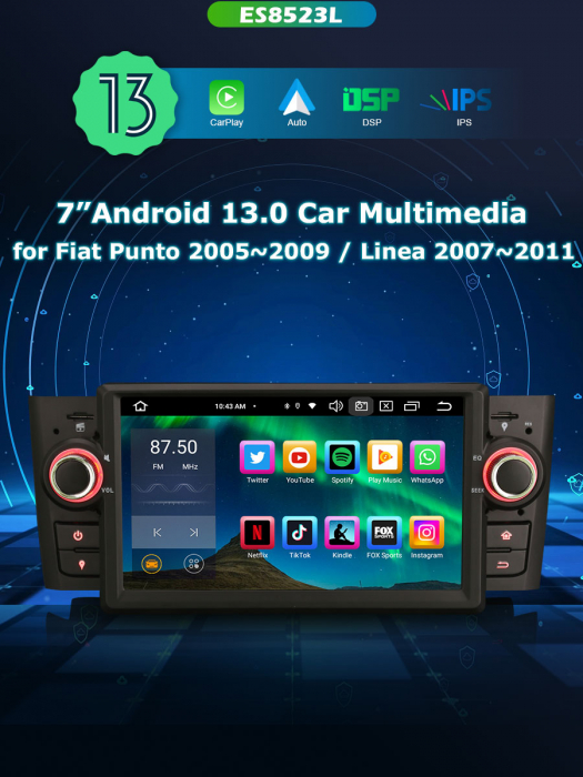 Navigatie auto, Pachet dedicat Fiat Punto Linea ,7 inch, Android 13 [9]