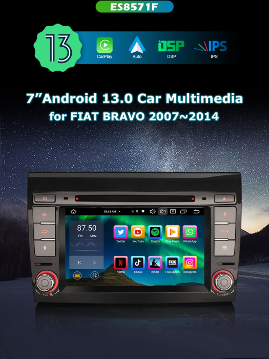 Navigatie auto, Pachet dedicat Fiat Bravo ,7 inch, Android 13 [8]