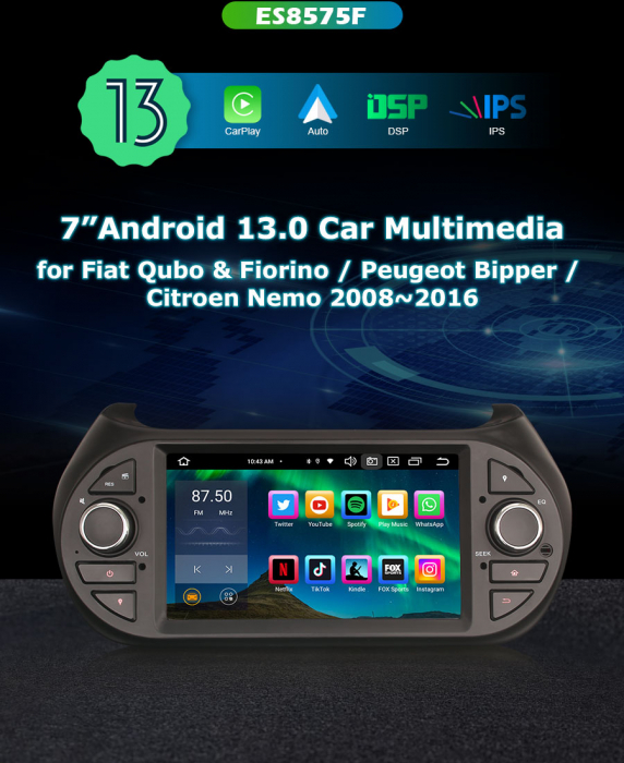 Navigatie auto, Pachet dedicat Fiat Citroen Nemo Peugeot Bipper Fiorino Qubo , Android 13 [9]